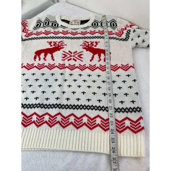 V28 XXL Ugly Christmas Sweater Moose Reindeer Fair Isle Cream - Picture 3 of 5